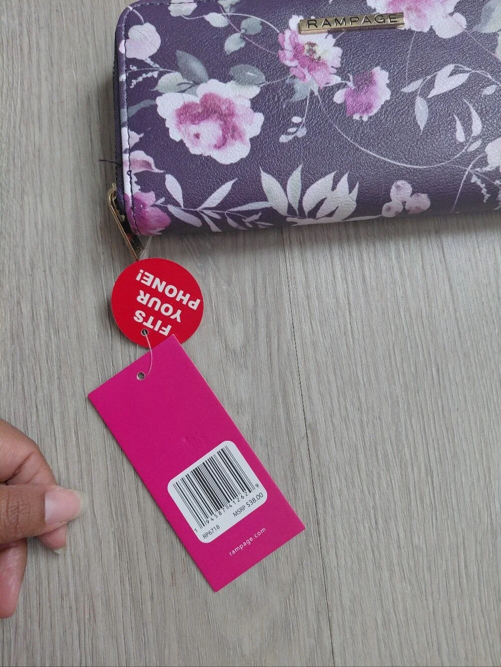 New! Rampage Purple Floral Zip Wallet